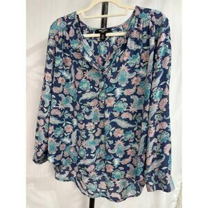 Nine West Jeans Tunic - LUCY - cotton top long sleeve floral navy print BOHO